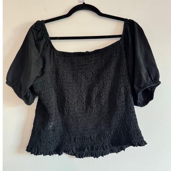 J.Crew Womens Smocked Broken-in Jersey Cropped Top Black SIZE XL - Picture 2 of 7